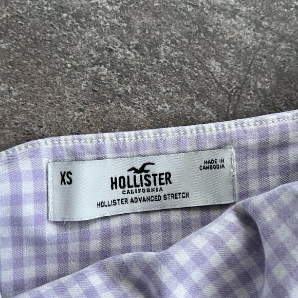 Hollister Purple Lavender Gingham Check Bare Structured Mini Dress Size XS - Picture 3 of 13